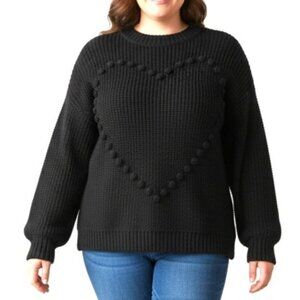 ANDREE' By Unit Pom Pom Heart Black Sweater, NEW WITH TAGS! Size 2XL